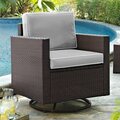 Crosley Palm Harbor Outdoor Wicker Swivel Rocker Chair with Grey Cushions KO70094BR-GY